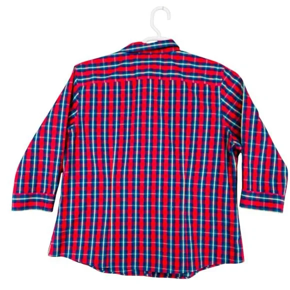 L.L. Bean Blouse Top Shirt Women's L‎ Red Blue Check Wrinkle Free Cotton Top - Picture 10 of 10